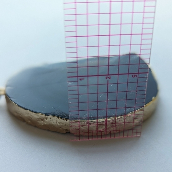 Express Tan Sliced Agate Large Stone Necklace Thick Gold Tone Chain Gold Edging - Picture 10 of 10